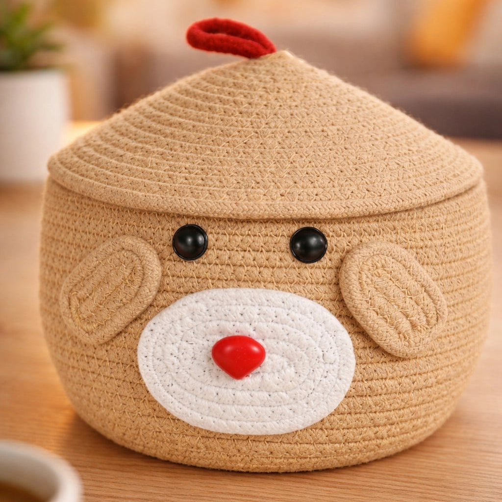 Bear-Shaped Handwoven Storage Basket (Beige)
