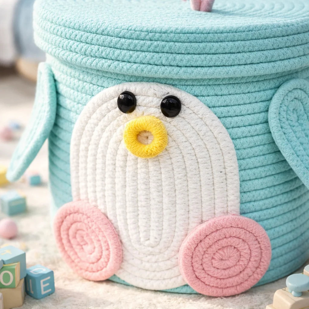 Cute Penguin Storage Basket with Lid