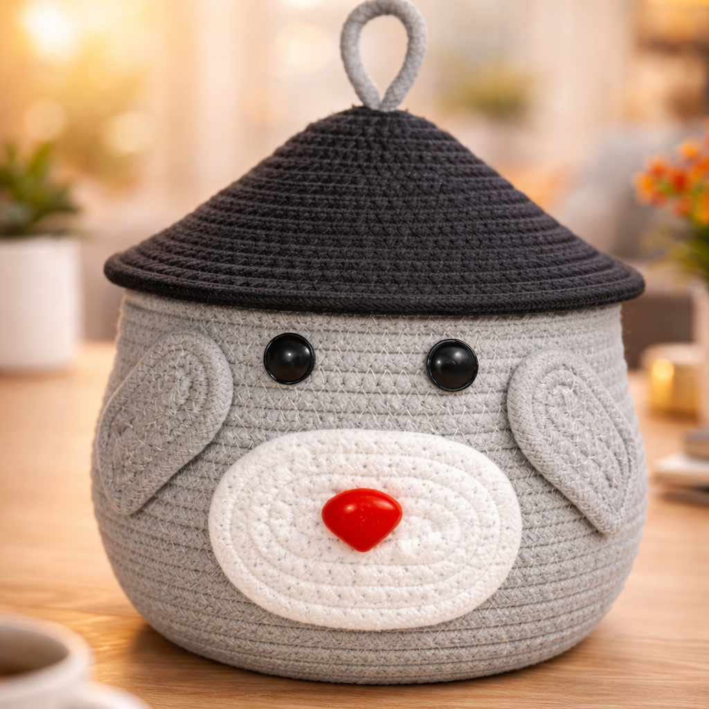 Bear-Shaped Handwoven Storage Basket (Grey)