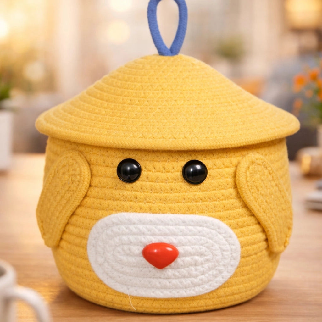Bear-Shaped Handwoven Storage Basket (Yellow)