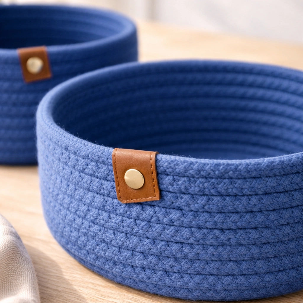 Blue Braided Cotton Rope Storage Basket