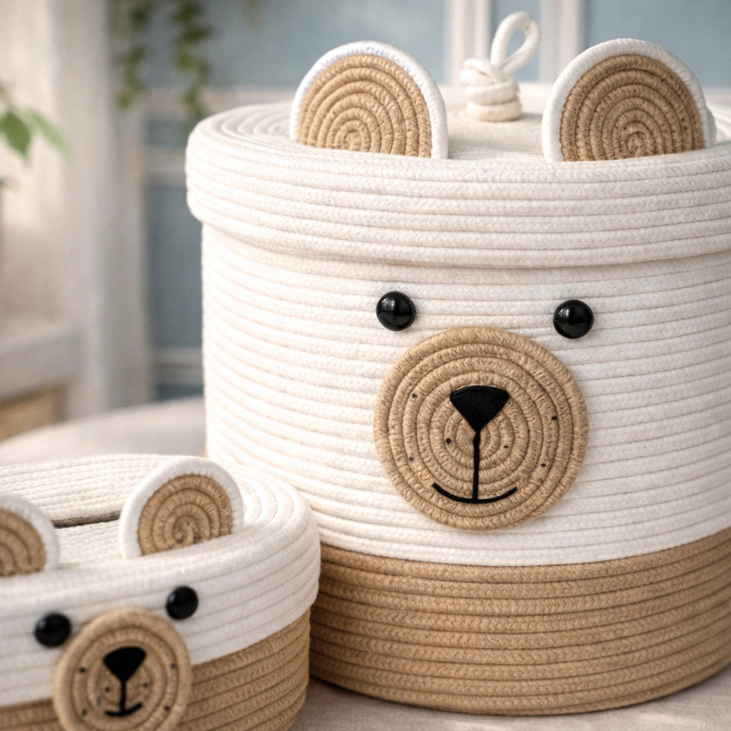 Cute Bear Cotton Rope Storage Basket