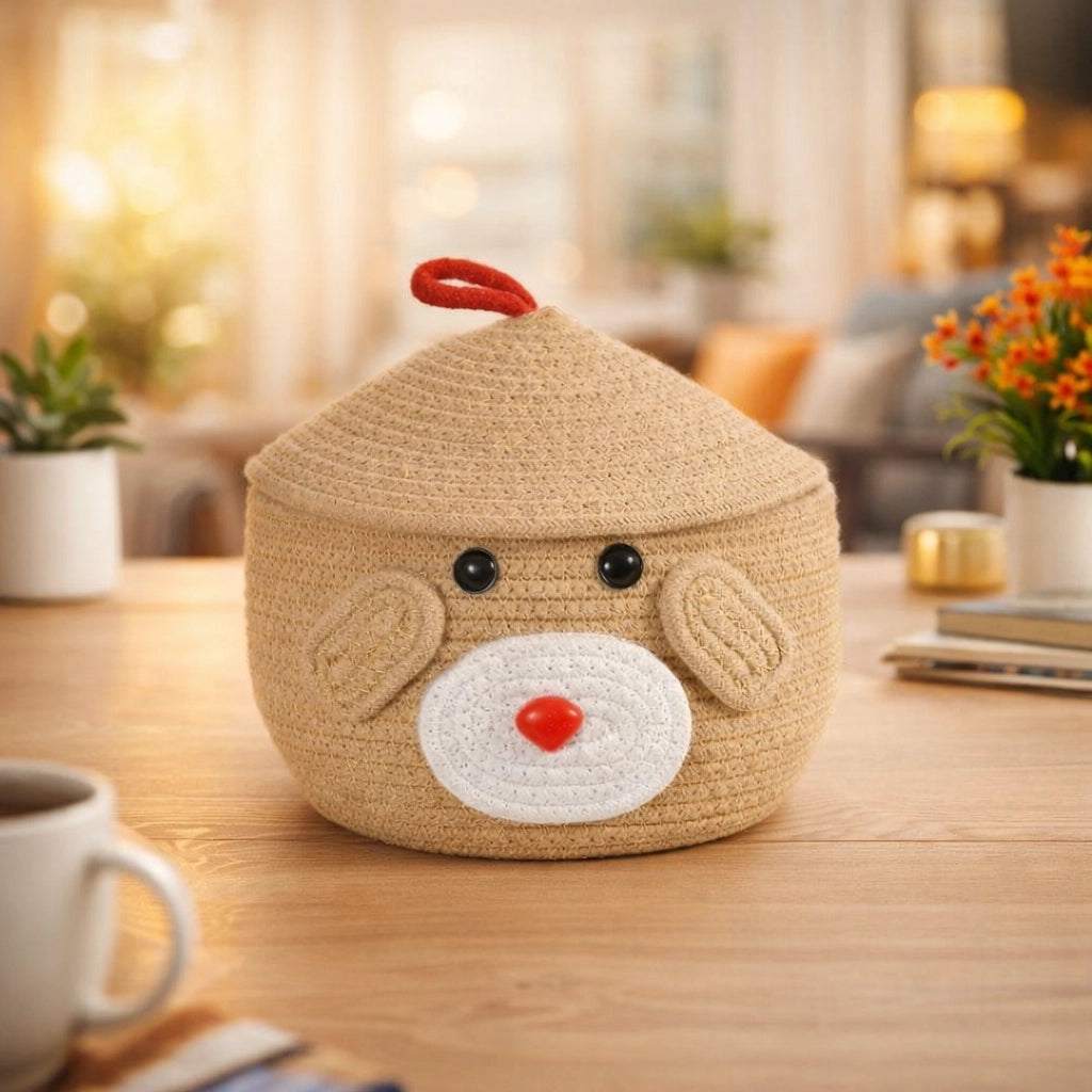Bear-Shaped Handwoven Storage Basket (Beige)