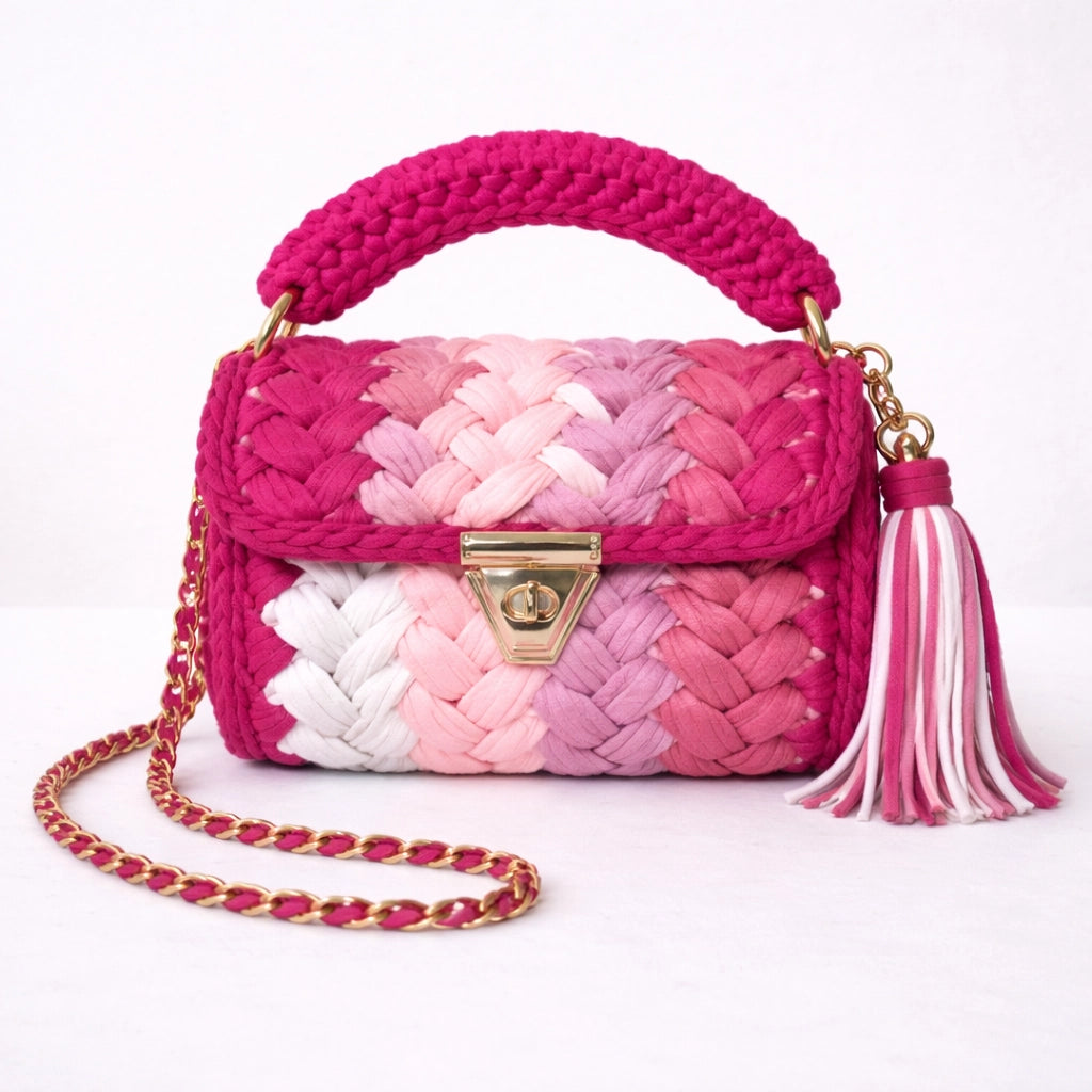Pink Multi-Tone Woven Handbag for Women