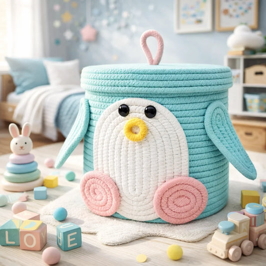 Cute Penguin Storage Basket with Lid