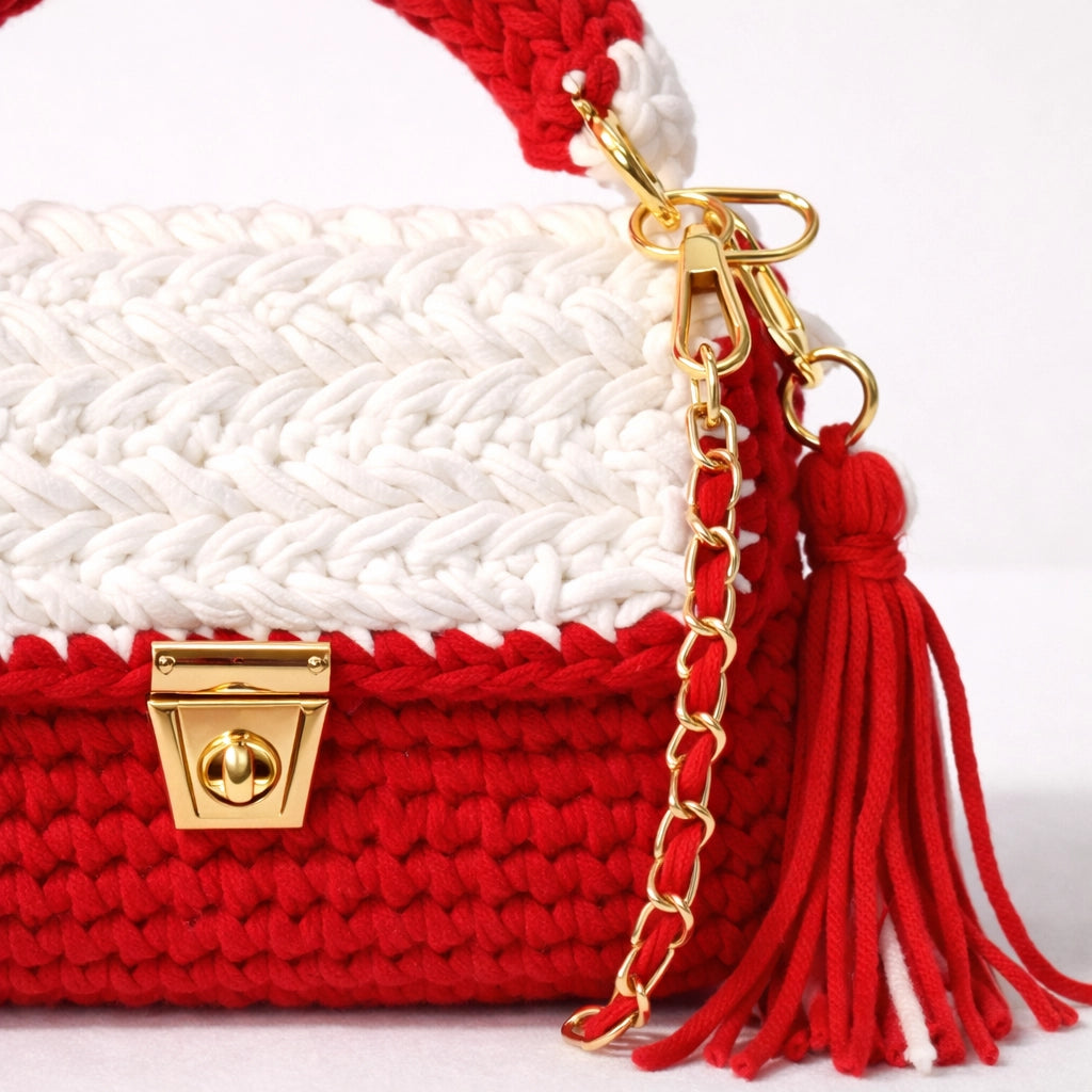 Red & White Woven Handbag for Women