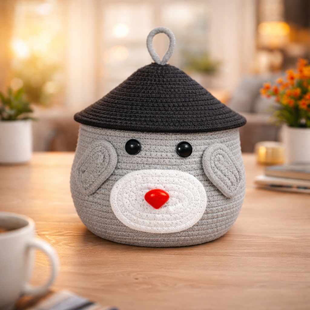 Bear-Shaped Handwoven Storage Basket (Grey)