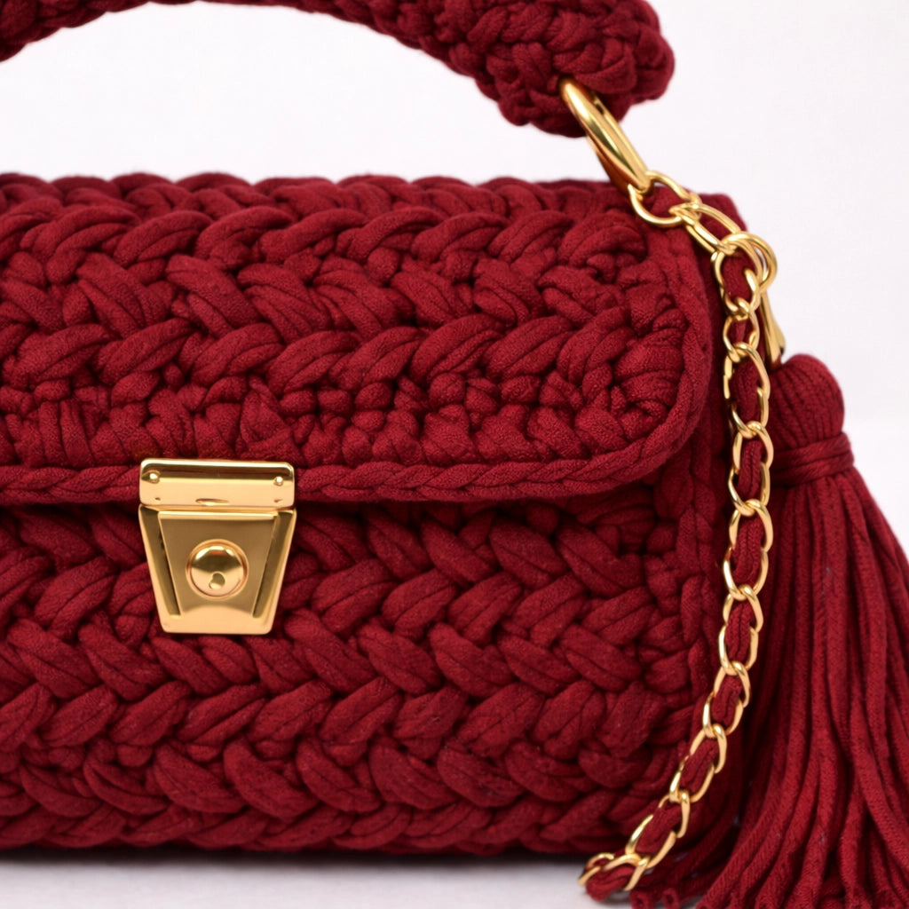 Maroon Woven Handbag for Women