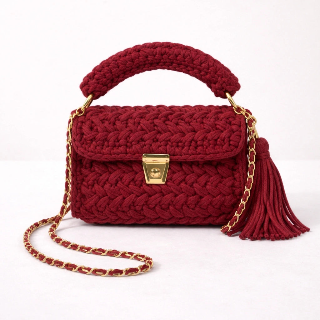 Maroon Woven Handbag for Women