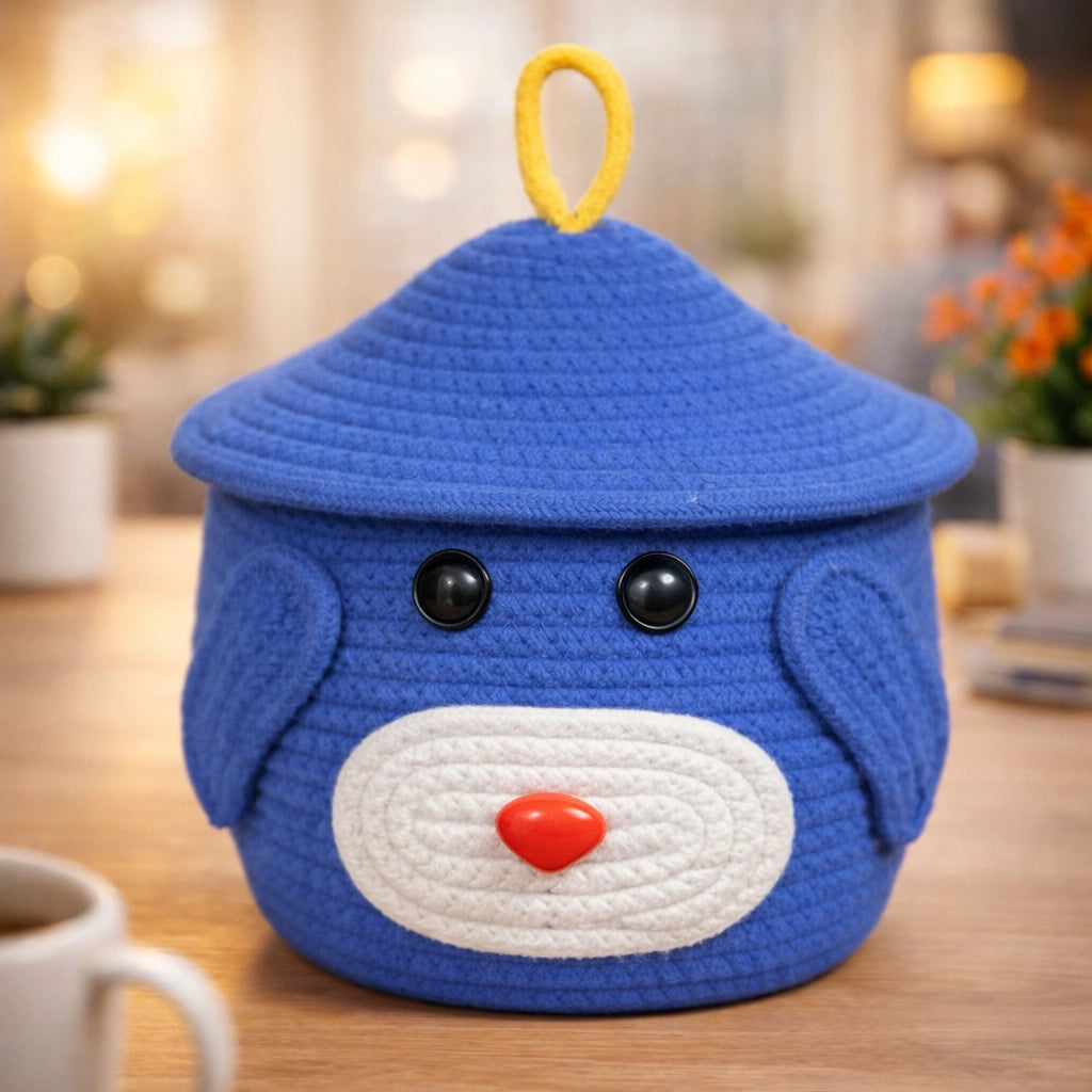 Bear-Shaped Handwoven Storage Basket (Blue)