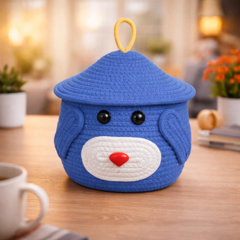 Bear-Shaped Handwoven Storage Basket (Blue)