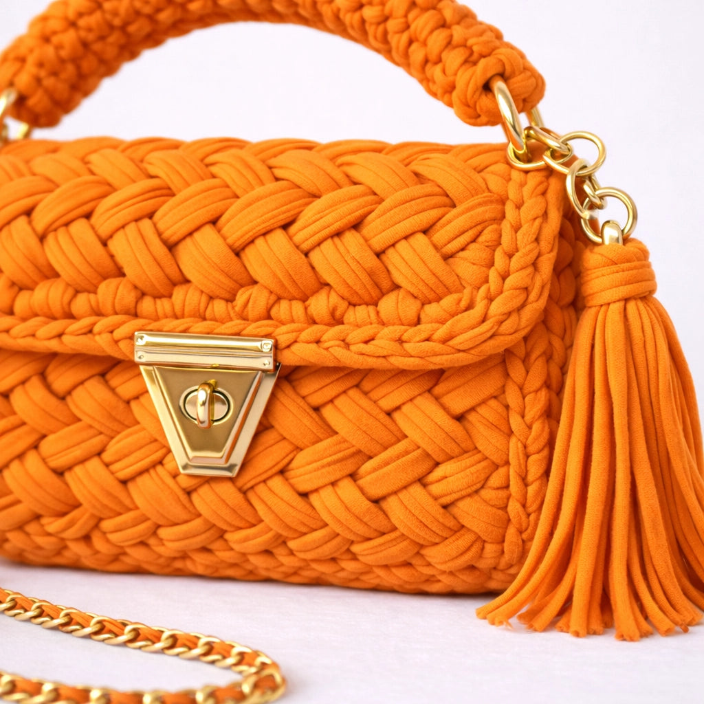 Orange Woven Handbag for Women