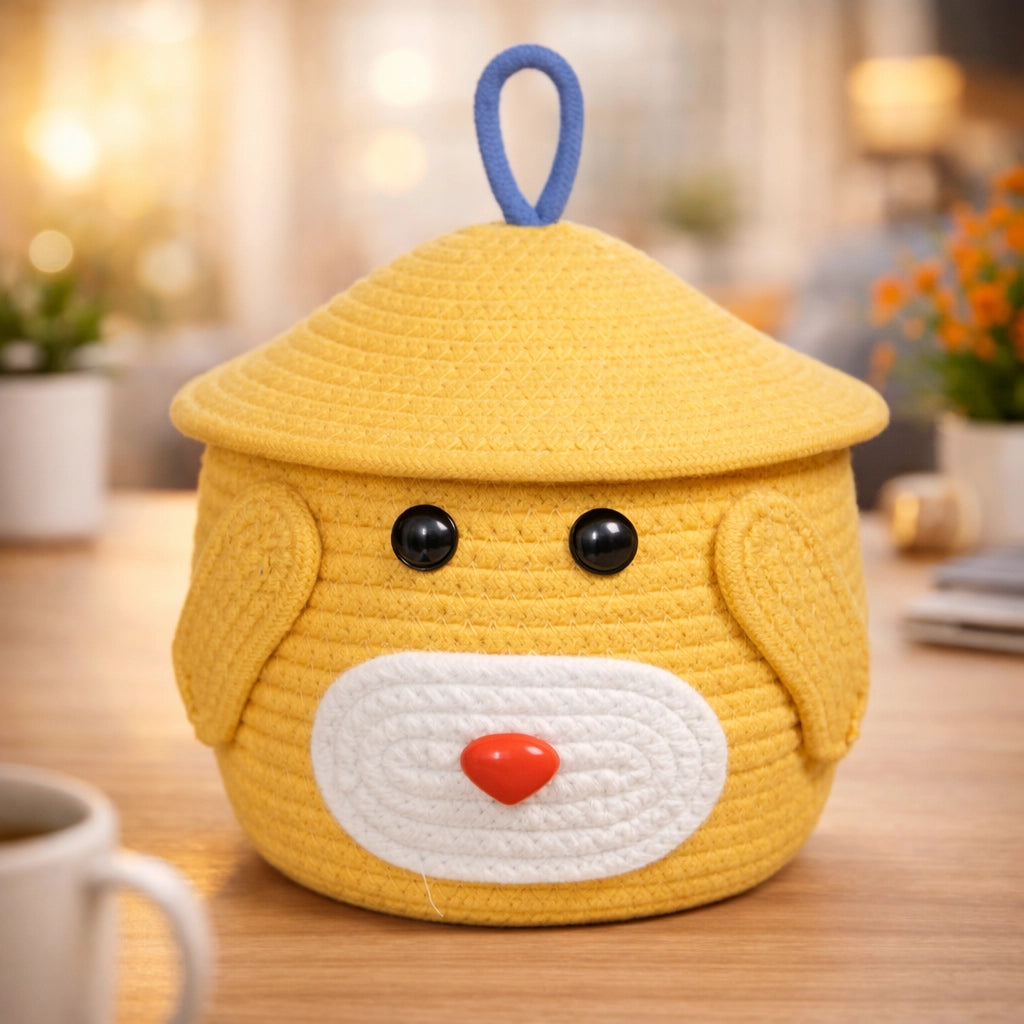 Bear-Shaped Handwoven Storage Basket (Yellow)