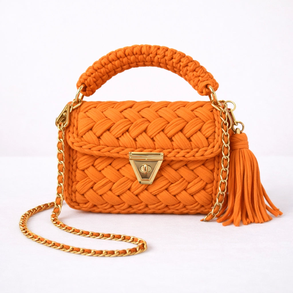 Orange Woven Handbag for Women