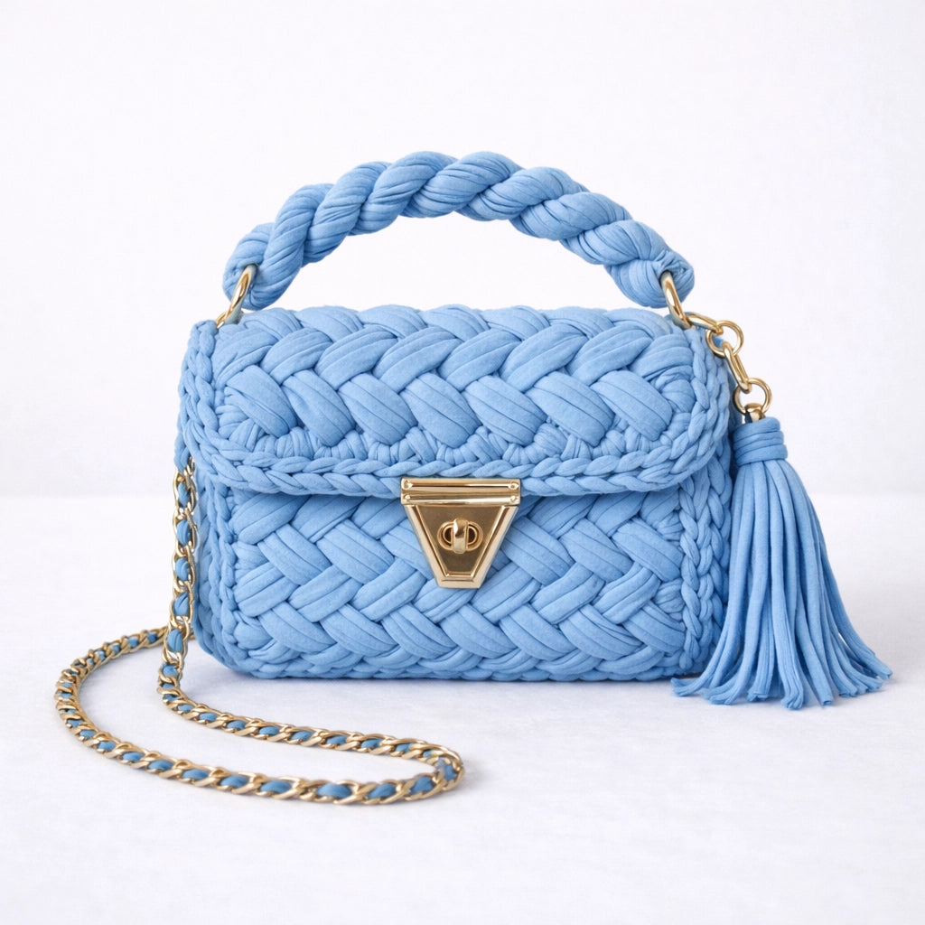 LIght Blue Woven Handbag for Women