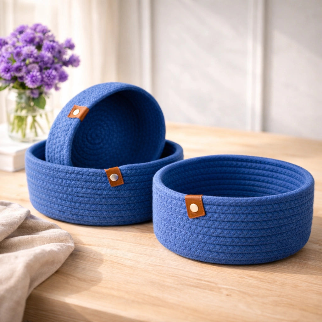 Blue Braided Cotton Rope Storage Basket