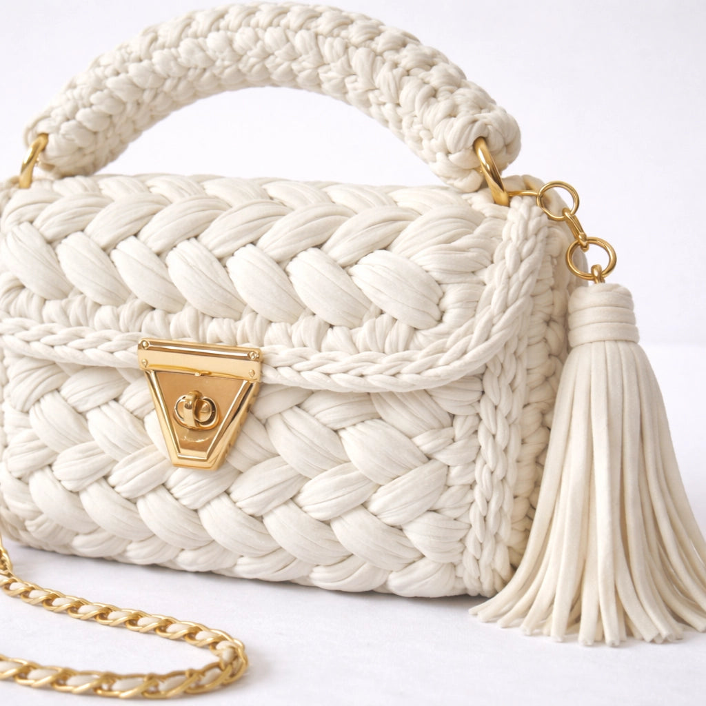 White Woven Handbag for Women