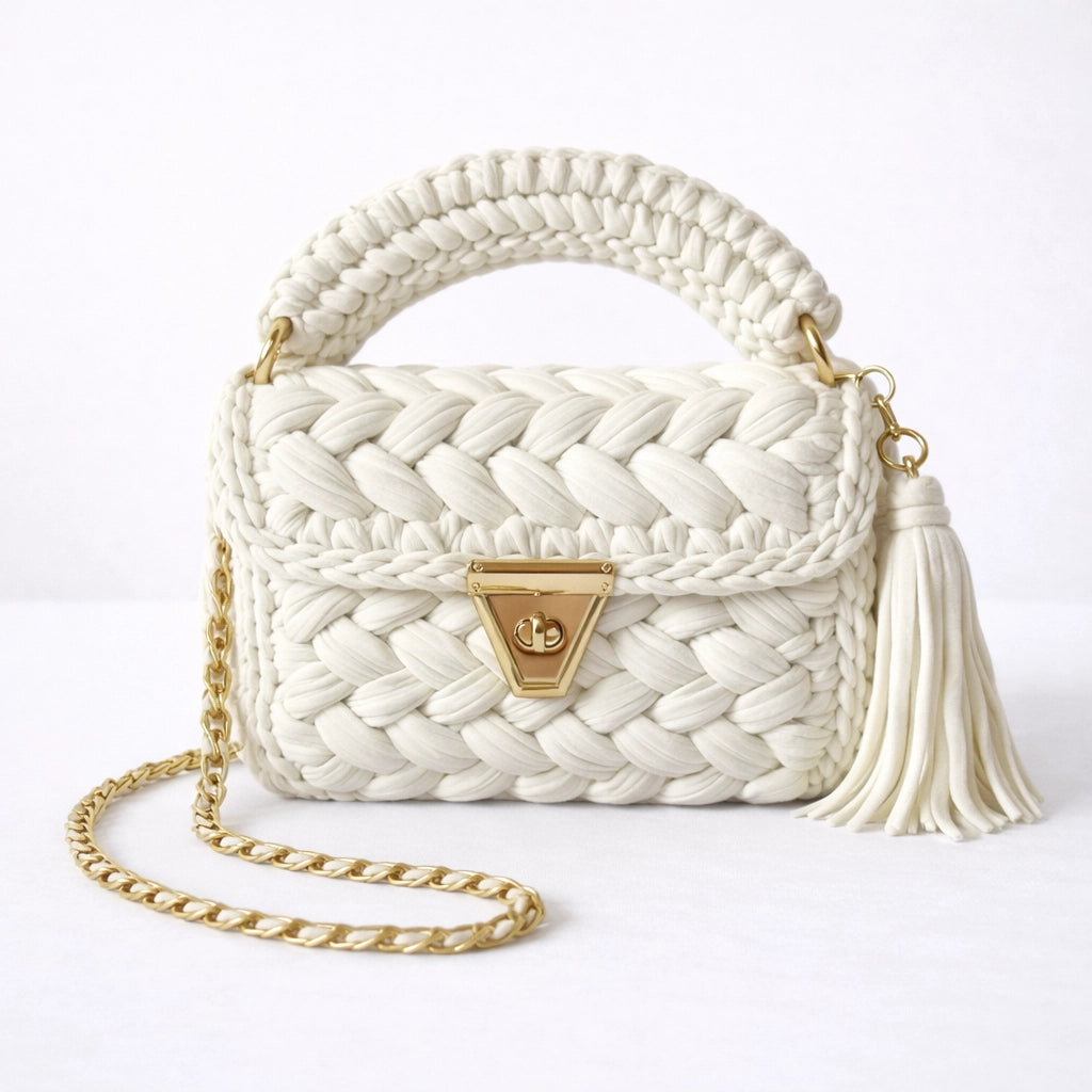 White Woven Handbag for Women