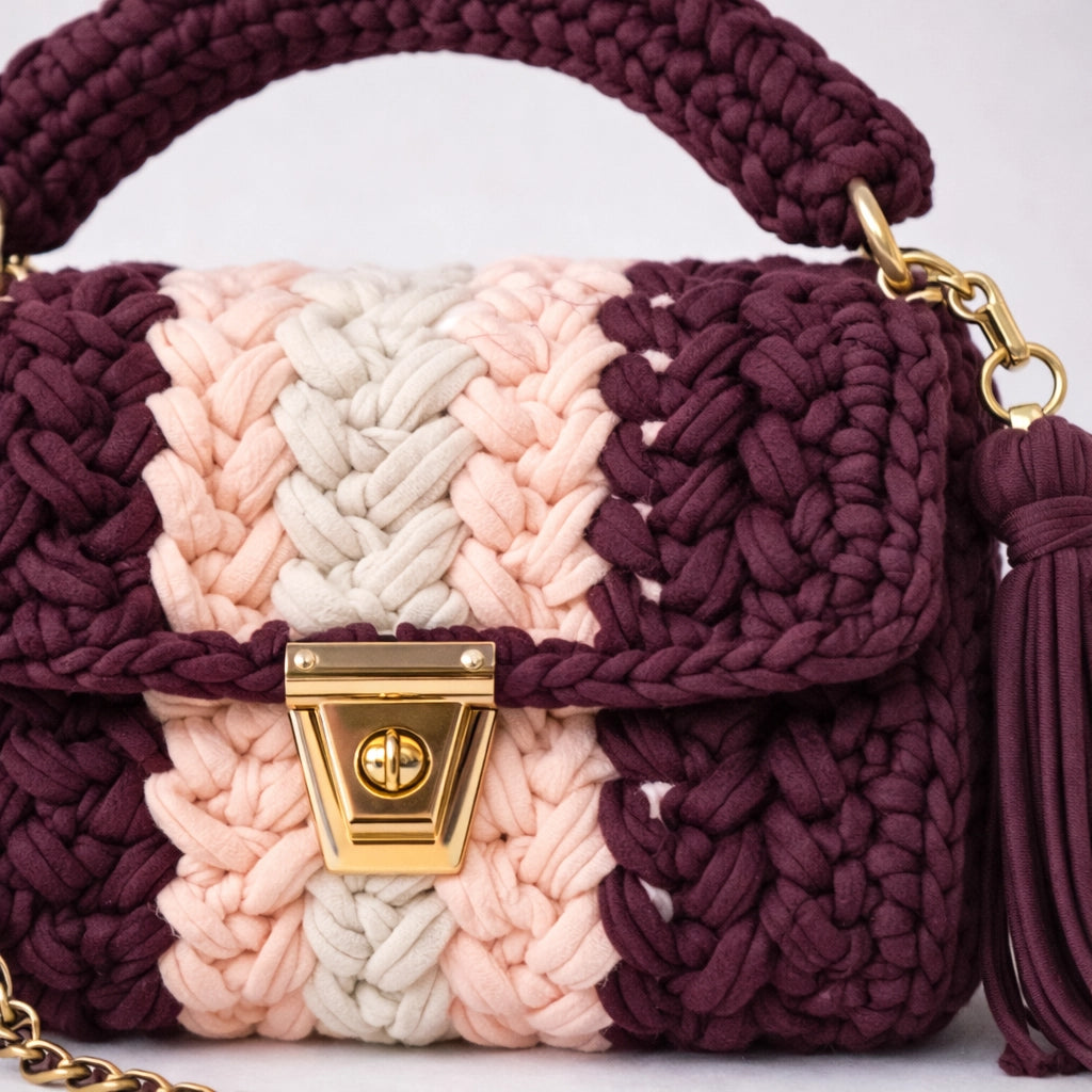 Maroon Multi-Tone Woven Handbag for Women