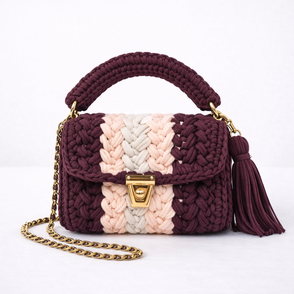 Maroon Multi-Tone Woven Handbag for Women