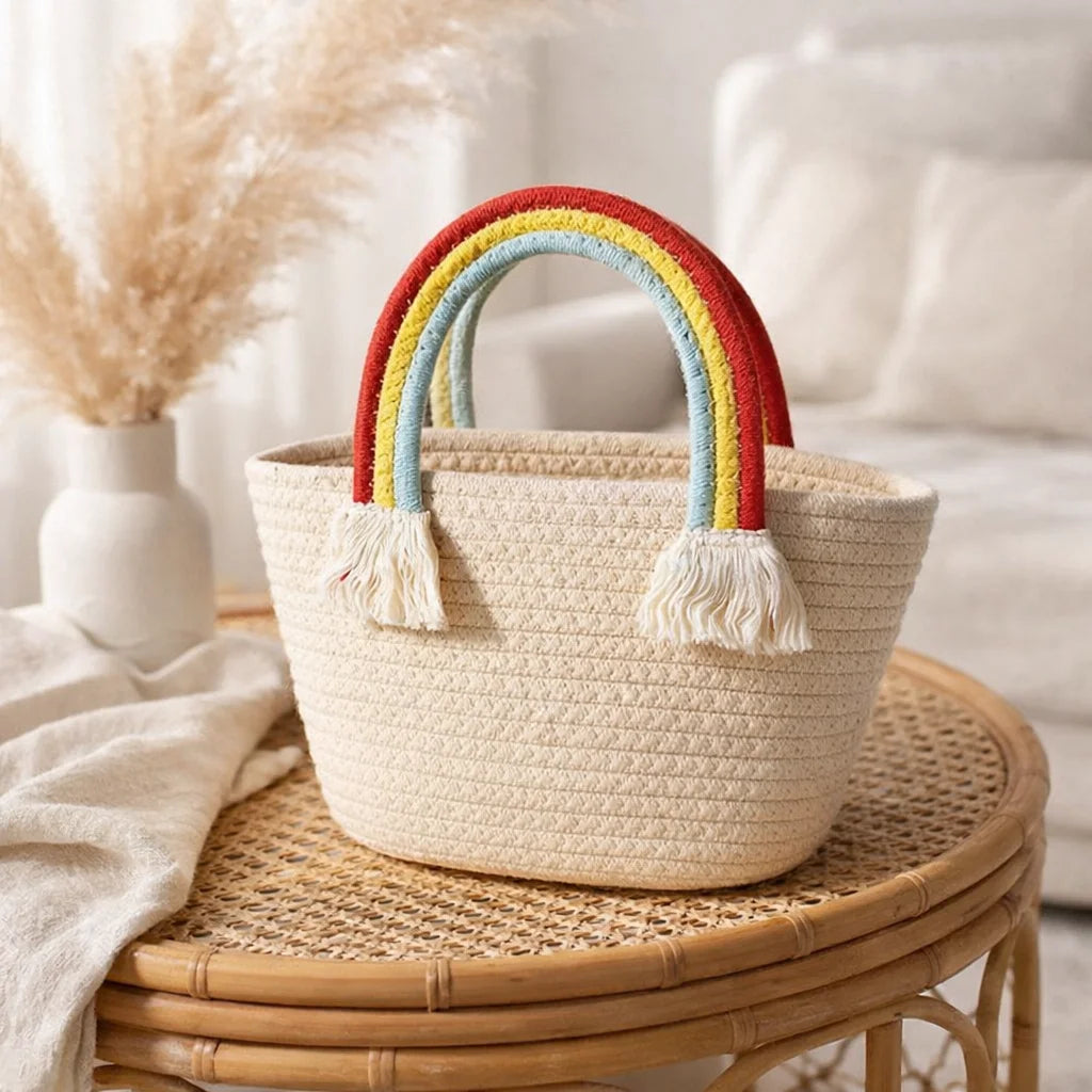 Rainbow Handle Rope Basket Bag