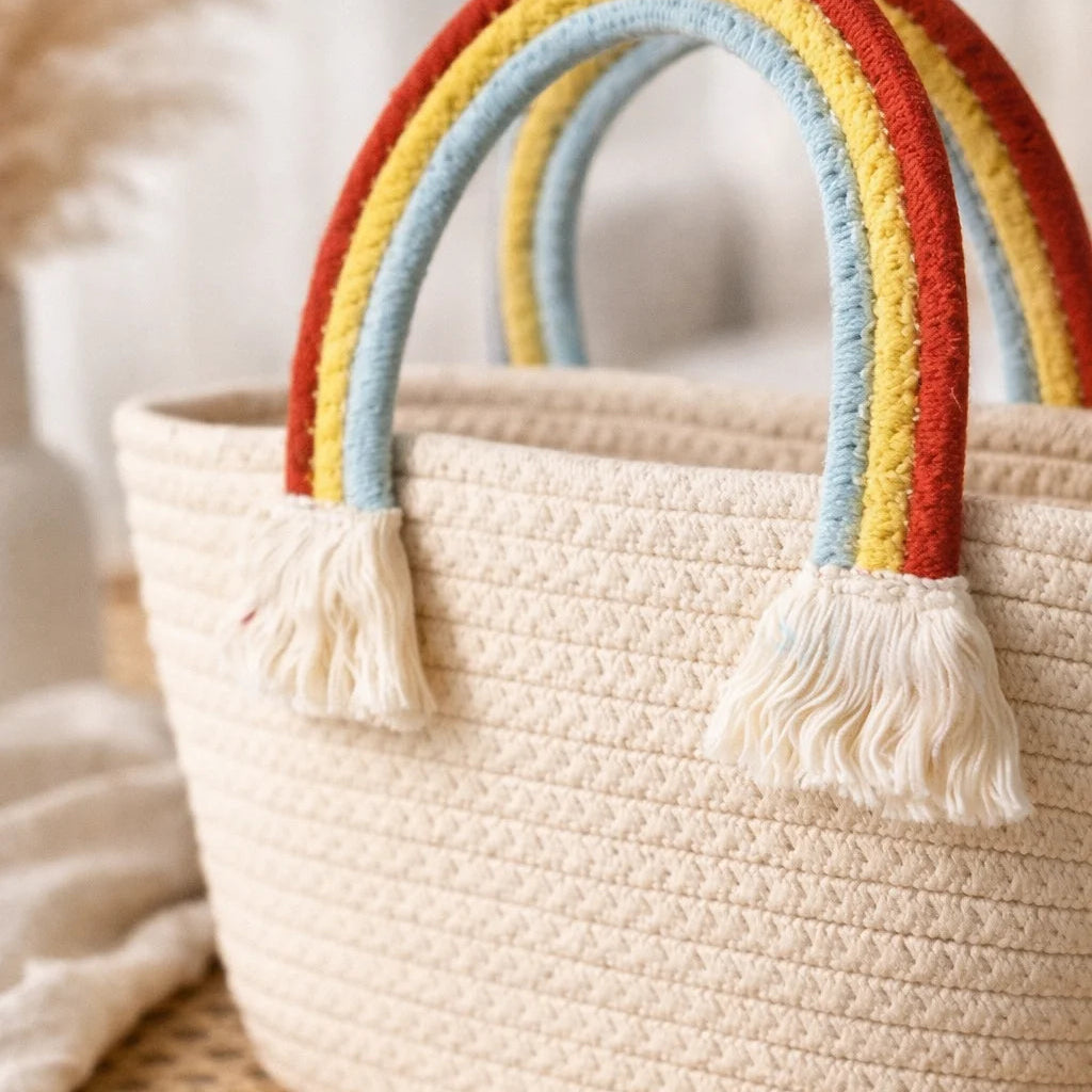 Rainbow Handle Rope Basket Bag